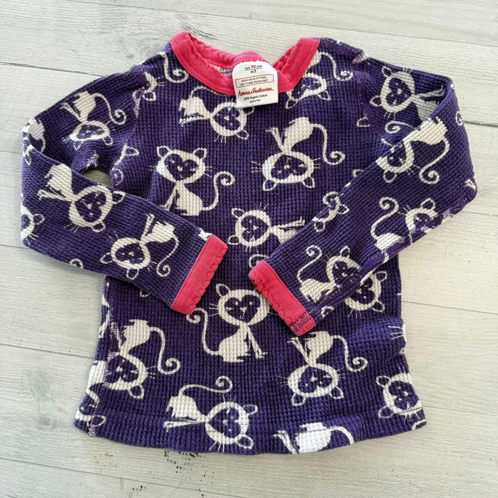 Hanna‎ Andersson purple ribbed cat pajamas 90/3